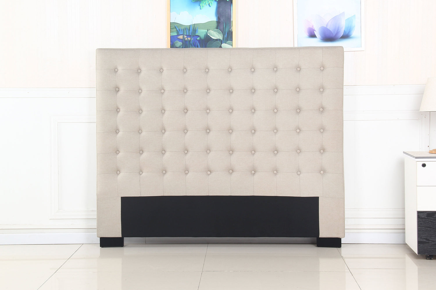 Upholstered and wooden headboards for beds.