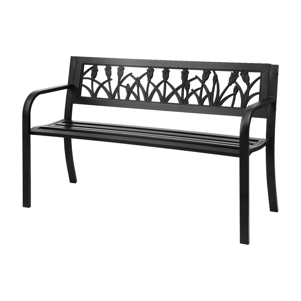 Wooden and metal outdoor benches for patios and gardens.