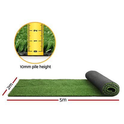 Prime Turf Artificial Grass 2mx5m 10mm Synthetic Fake Lawn Turf Plant Plastic Olive