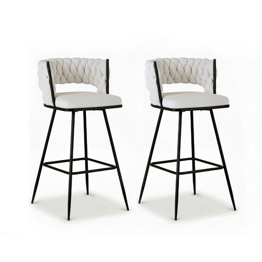 Artiss 2x Bar Stools Kitchen Dining Chair Counter Stool Woven Velvet Metal Ivory