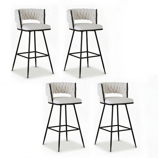Artiss 4x Bar Stools Kitchen Dining Chair Counter Stool Woven Velvet Metal Ivory