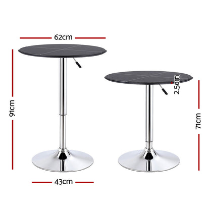 Artiss Bar Table Round Swivel Height Adjustable 62cm Modern PVC Leather Black