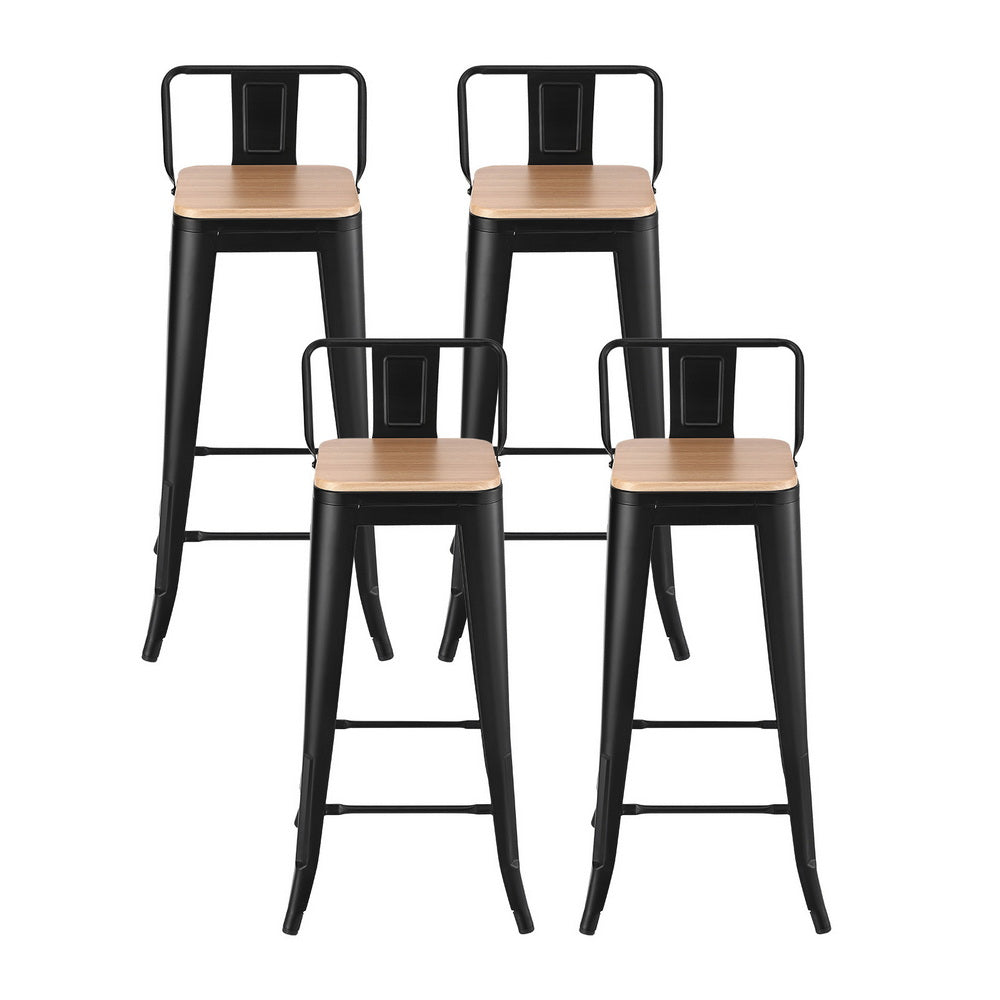 Artiss 4x Bar Stools Kitchen Counter High Chair Dining Stackable Metal Black