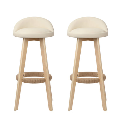 Artiss 2x Bar Stools Padded Leather Wooden Beige