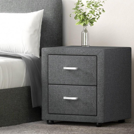 Artiss Bedside Table 2 Drawers Fabric - CADEN Grey - Mekamart Australia