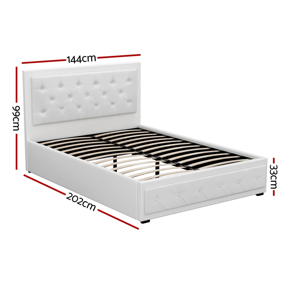 Artiss Bed Frame Double Size Gas Lift White TIYO