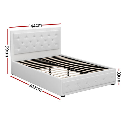 Artiss Bed Frame Double Size Gas Lift White TIYO