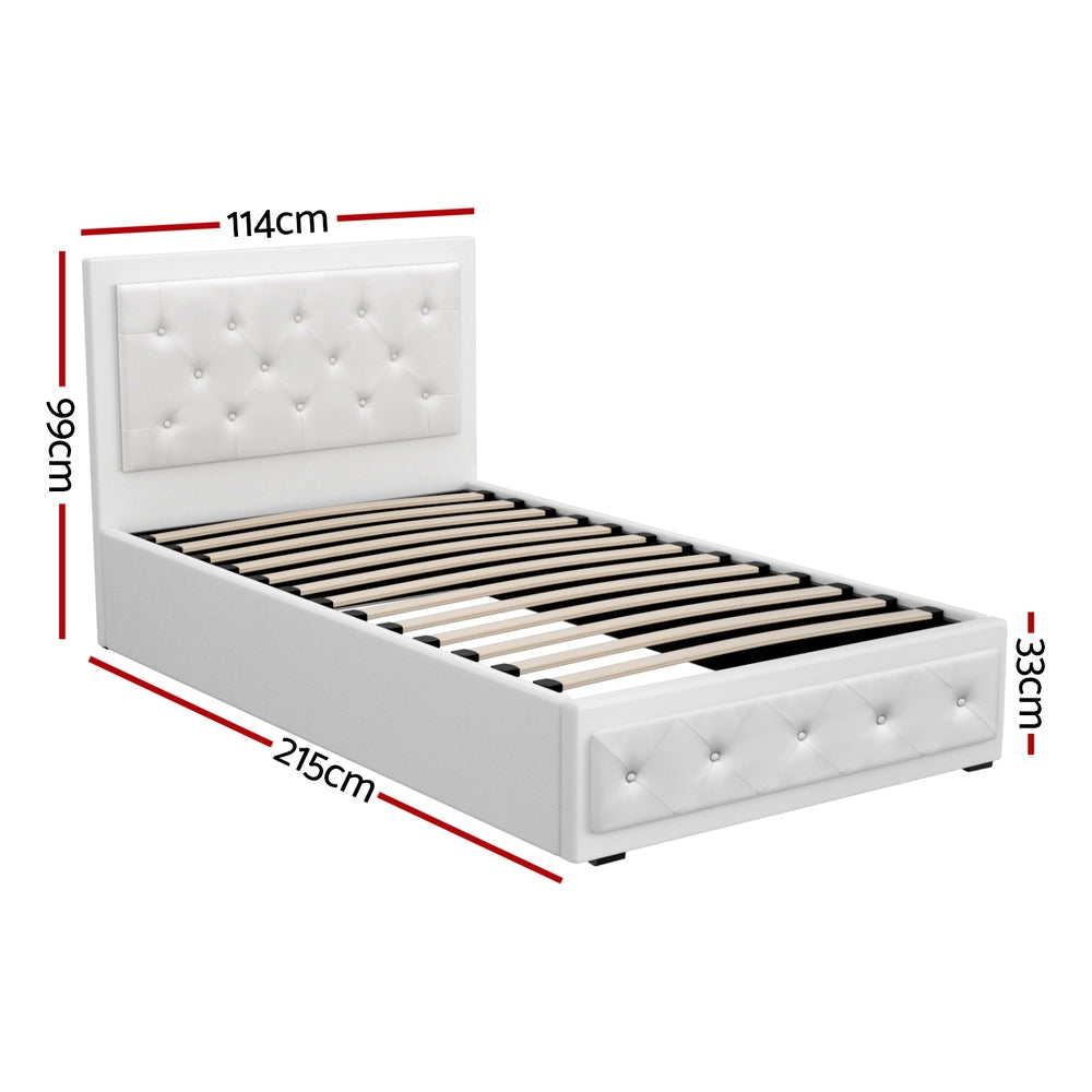 Artiss Bed Frame King Single Size Gas Lift White TIYO
