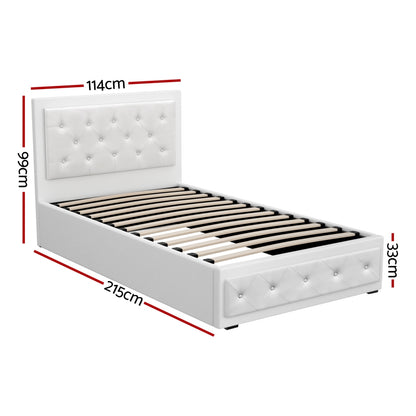 Artiss Bed Frame King Single Size Gas Lift White TIYO