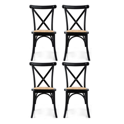 Artiss 4x Dining Chairs Rattan Wooden Kitchen Accent Chair Cafe Lounge Rubber Wood