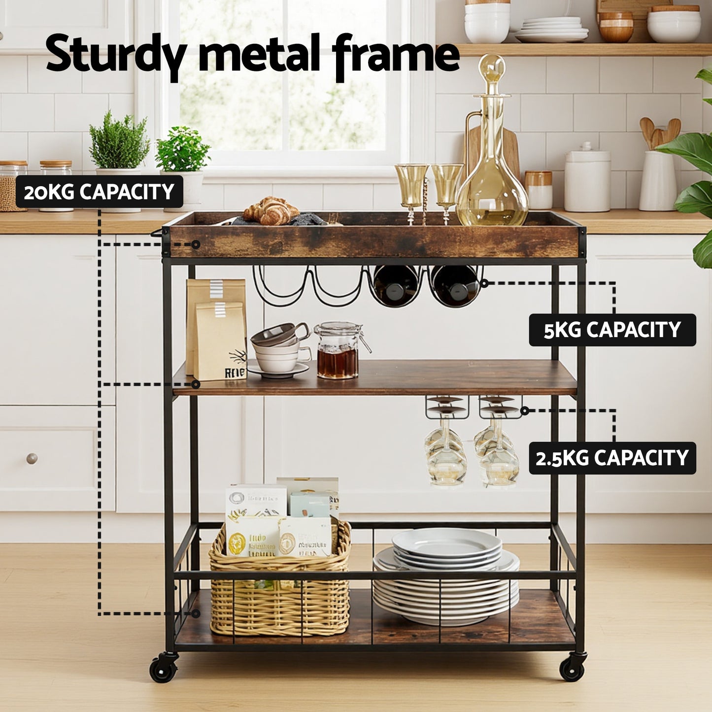 Artiss Kitchen Island Rolling Serving Cart