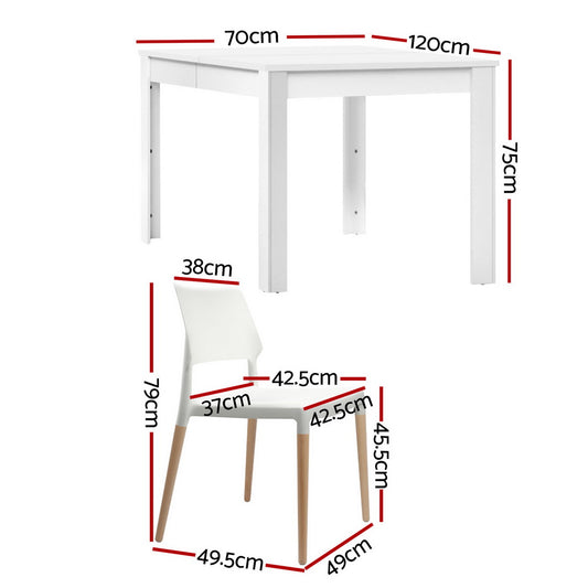 1 Artiss Dining Table and 4 Chairs Set White Wood