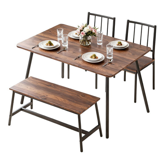 Artiss Dining Table and Chairs Set of 4 Bench Kitchen Furniture Rustic Brown