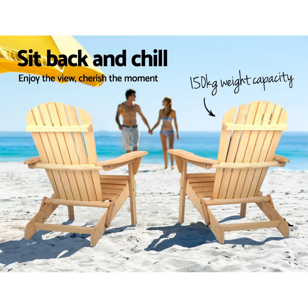 Gardeon Adirondack Outdoor Chairs Wooden Beach Chair Patio Furniture Garden Natural