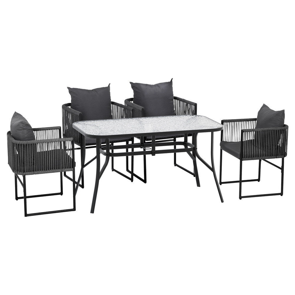 Gardeon 5PC Outdoor Dining Set Table and Chairs Patio Furniture Garden Bistro Set Black