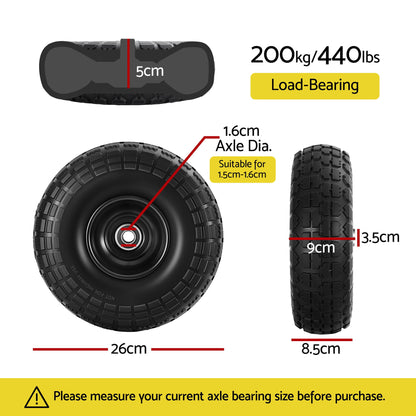 Gardeon 2pcs, 4.10/3.50-4 Tire And Wheel Flat Free, 26cm Solid Rubber Tires with 5/8 Axle Bore Hole And Double Sealed Bearings, Perfect for Wheelbarrow, Garden Cart, Wagon, Dolly