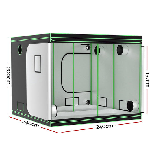Green Fingers Grow Tent Kits 240x240x200cm Hydroponics Indoor Grow System Black