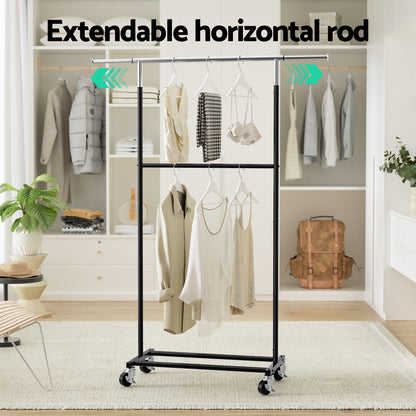 Artiss Clothes Rack Double Rod Airer Rail Coat Stand Adjustable Hanger