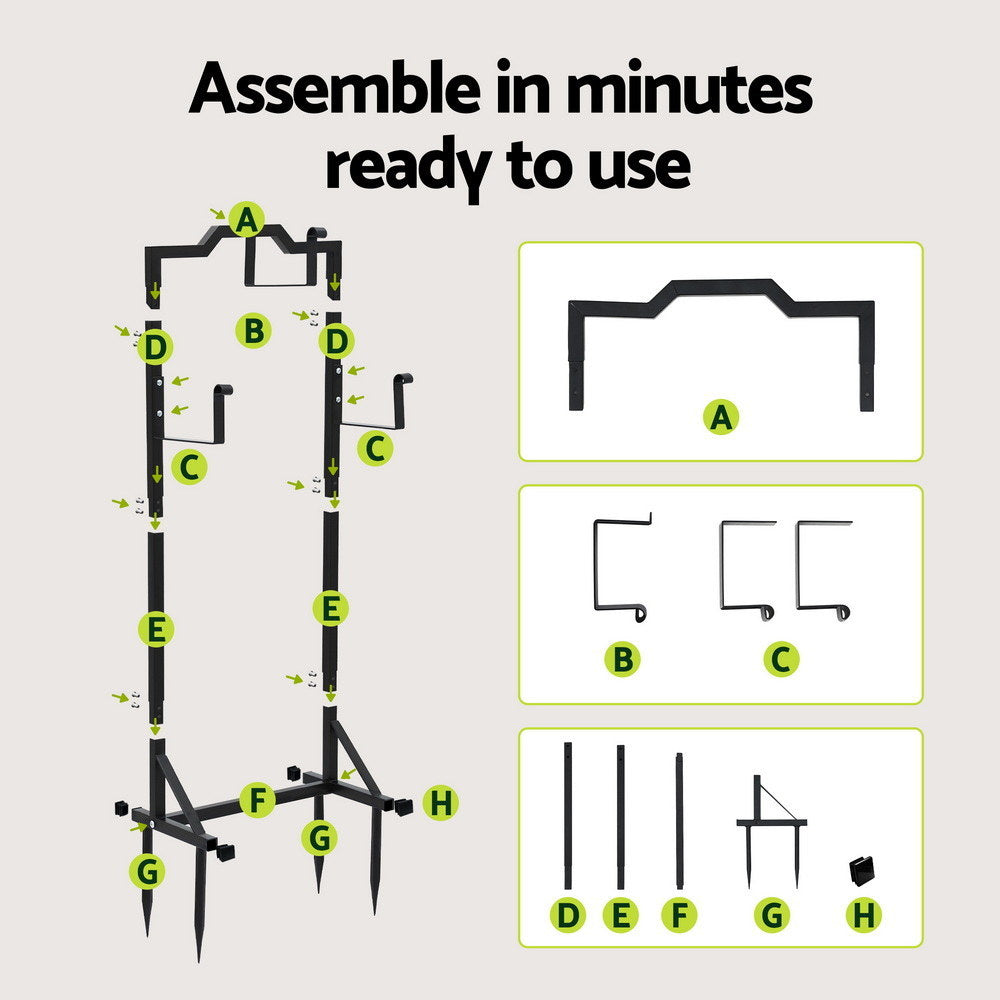 Green Fingers Garden Hose Holder Metal Portable Freestanding Hose Stand 4 Spikes Black