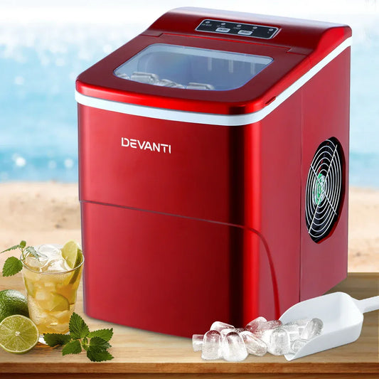DEVANTi Portable Ice Cube Maker Machine 2L Home Bar Benchtop Easy Quick Red - Mekamart Australia