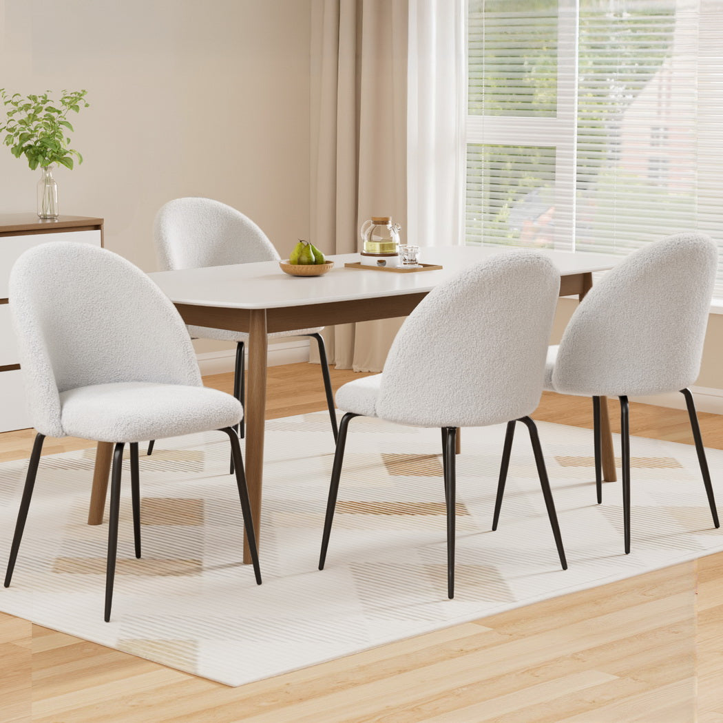 Artiss Dining Chairs Set of 4 Sherpa Boucle White