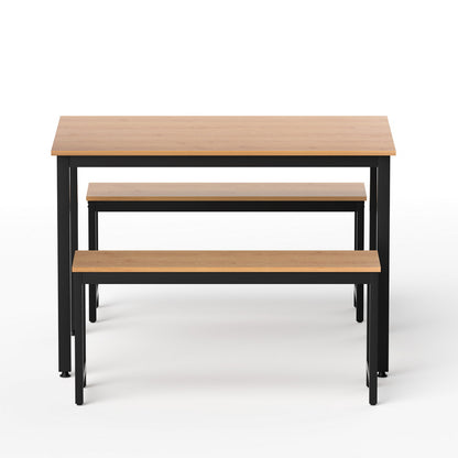 Artiss Dining Table and Chairs Set 3PCS Kitchen Metal Desk Bench Natural Oak