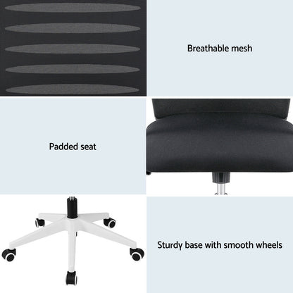 Artiss Ergonomic Office Chair Mesh Computer Desk Chairs with Lumbar Support, Height Adjustment Swivel Chair Mid Back for Home Office Study, Black and White