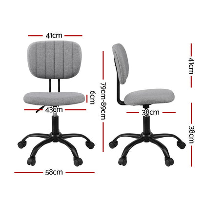 Artiss Armless Office Chair with Wheels, Ergonomic 360° Swivel Home Office Desk Chair, Height Adjustable Computer Task Chair with Fabric Back and Seat for Small Space, Grey