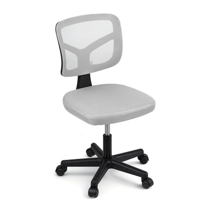 Artiss Armless Office Chair with Wheels, Ergonomic 360° Swivel Home Office Desk Chair, Height Adjustable Computer Task Chair with Fabric Back and Seat for Small Space, Grey