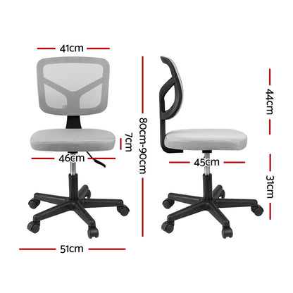 Artiss Armless Office Chair with Wheels, Ergonomic 360° Swivel Home Office Desk Chair, Height Adjustable Computer Task Chair with Fabric Back and Seat for Small Space, Grey