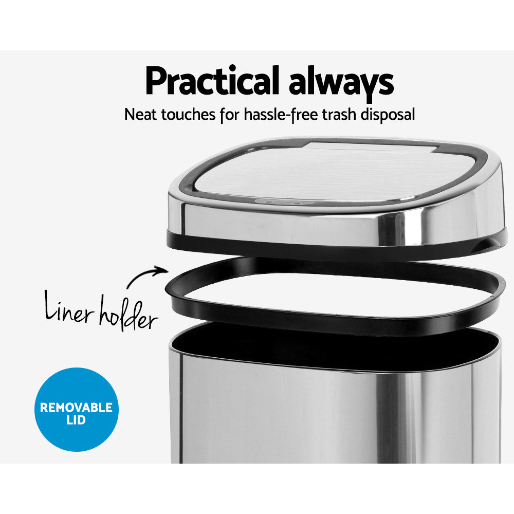 Devanti Motion Sensor Bin 68L Hands-Free Touchless Kitchen Waste