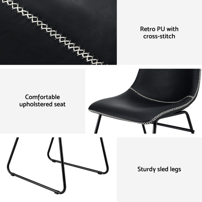 Artiss 2x Dining Chairs Retro PU Leather Kitchen Lounge Cafe Accent Chair Black