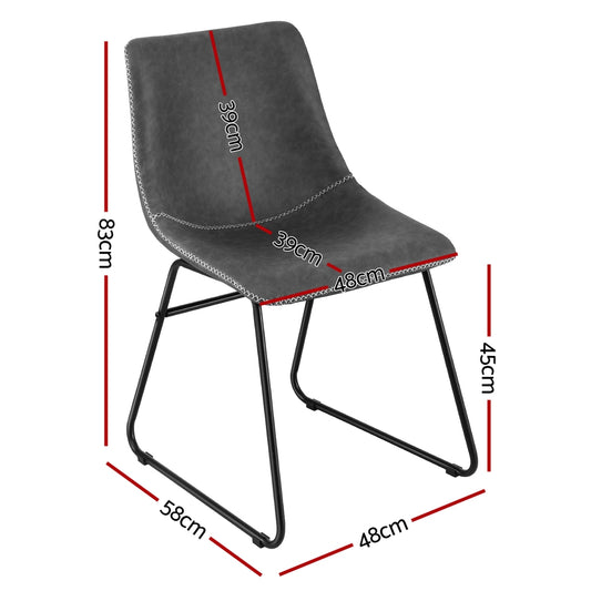 Artiss 4x Dining Chairs Retro PU Leather Kitchen Lounge Cafe Accent Chair Grey