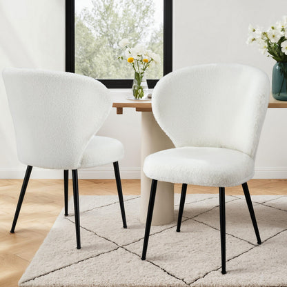 Artiss 2x Dining Chairs Sherpa Boucle Wing Back White
