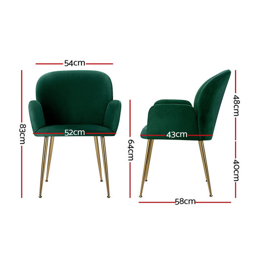 Artiss Dining Chairs Set of 4 Velvet Armchair Green