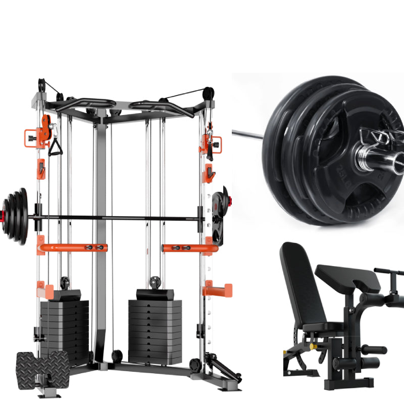 SmartFit C1 Max Multi Functional Cable Crossover Station 130kgs Pin Loaded  Machine + Multi Func Bench+7Ft Olympic Barbell + 100kgs Weights