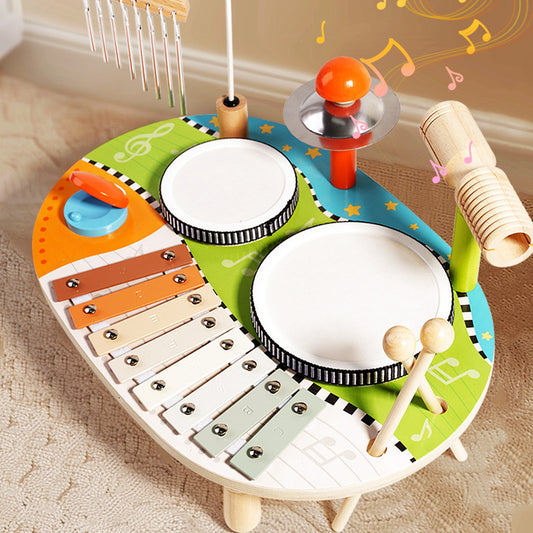 Multifunctional Wooden Frog Drum Set Toy for Kids