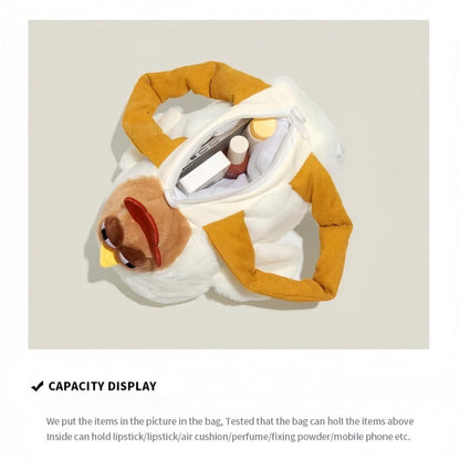 Cute Chicken Plush Handbag – White & Brown Kawaii Animal Tote for Girls & Women | Fun Gift Idea