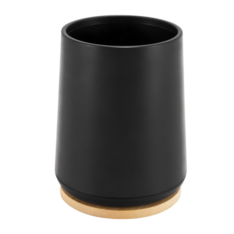 Plastic Toothbrush Cup with Bamboo Base Household Bathroom Essential-Black