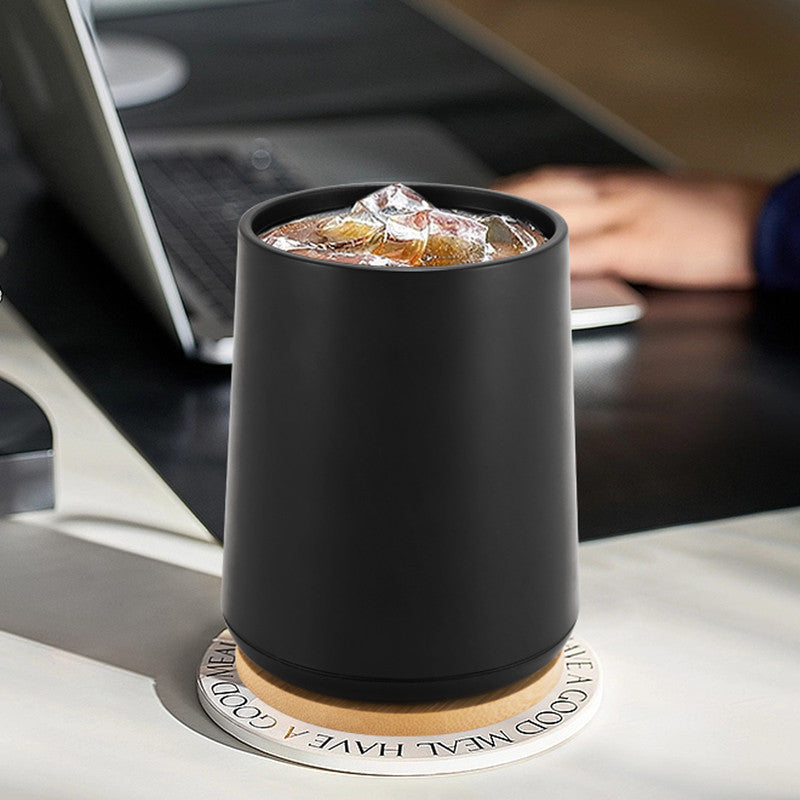 Plastic Toothbrush Cup with Bamboo Base Household Bathroom Essential-Black