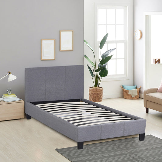 Milano Sienna Luxury Bed Frame Base And Headboard Solid Wood Padded Linen Fabric - Single - Grey - Mekamart Australia