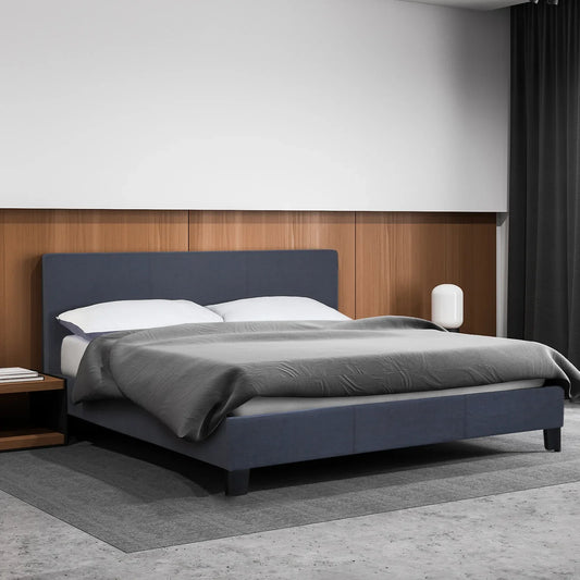 Milano Sienna Luxury Bed Frame Base And Headboard Solid Wood Padded Linen Fabric - Single - Charcoal - Mekamart Australia