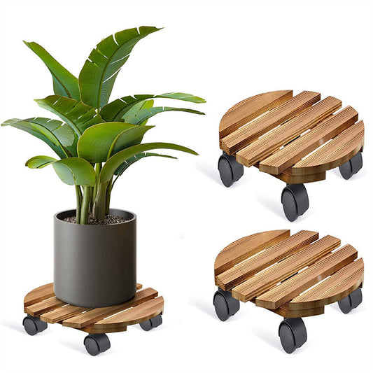 Wooden Plant Caddy Stand 2-Pack 360� Rotating Casters