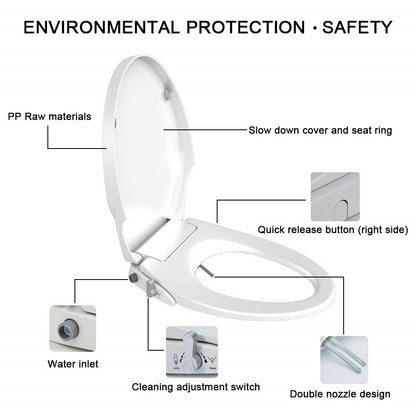 Non Electric Bidet Toilet Seat D Cover Bathroom Dual Nozzle Spray Water Wash