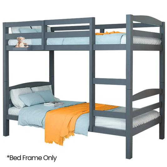 KINGSTON SLUMBER Single Bunk Bed Frame, Solid Pine 2-in-1 Modular Design, Converts to 2 Single Beds, For Kids, Grey - Mekamart Australia