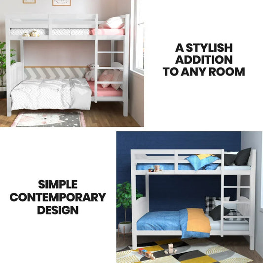 Kingston Slumber Wooden Kids Bunk Bed Frame, with Modular Design that can convert to 2 Single, White - Mekamart Australia