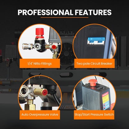 UNIMAC 100L 4.5HP Silent Oil-Free Air Compressor, with Twin Nitto Outlets, 15A Plug