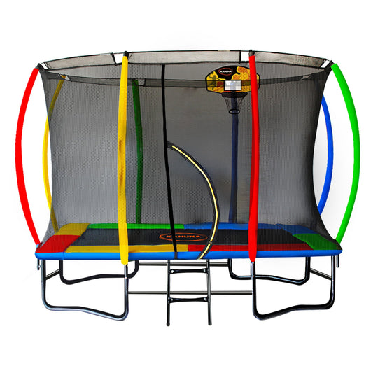 Kahuna 6 ft x 9 ft Rectangular Outdoor Trampoline with Basketball Set Rainbow