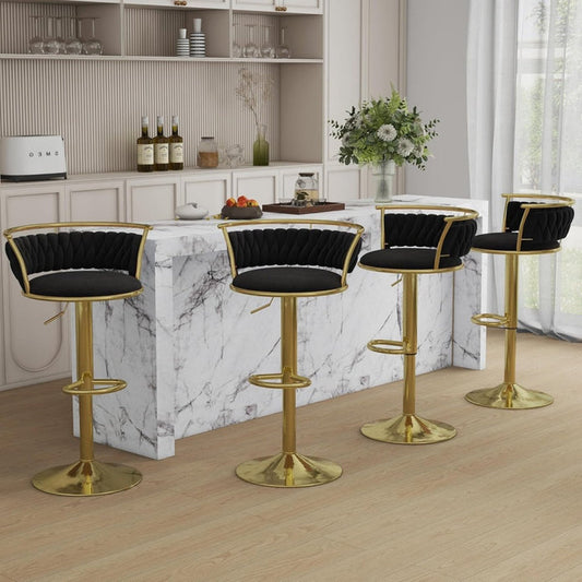 SERENITà Golden Swivel Upholstered Velvet Adjustable Height Counter Stool with Metal Frame Black (Set of 2)