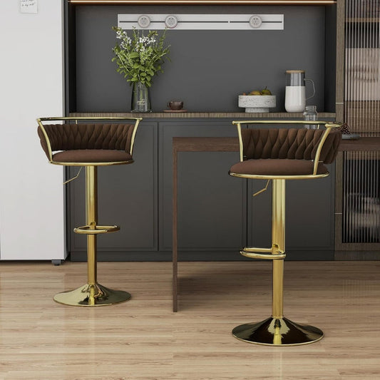 SERENITà Golden Swivel Upholstered Velvet Adjustable Height Counter Stool with Metal Frame Coffee (Set of 2)